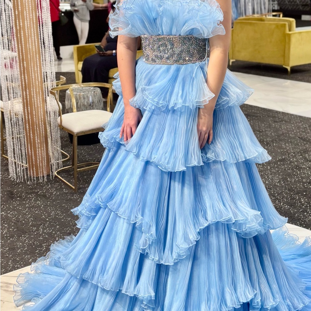Sherri Hill Light Blue Ruffled Prom Dress
